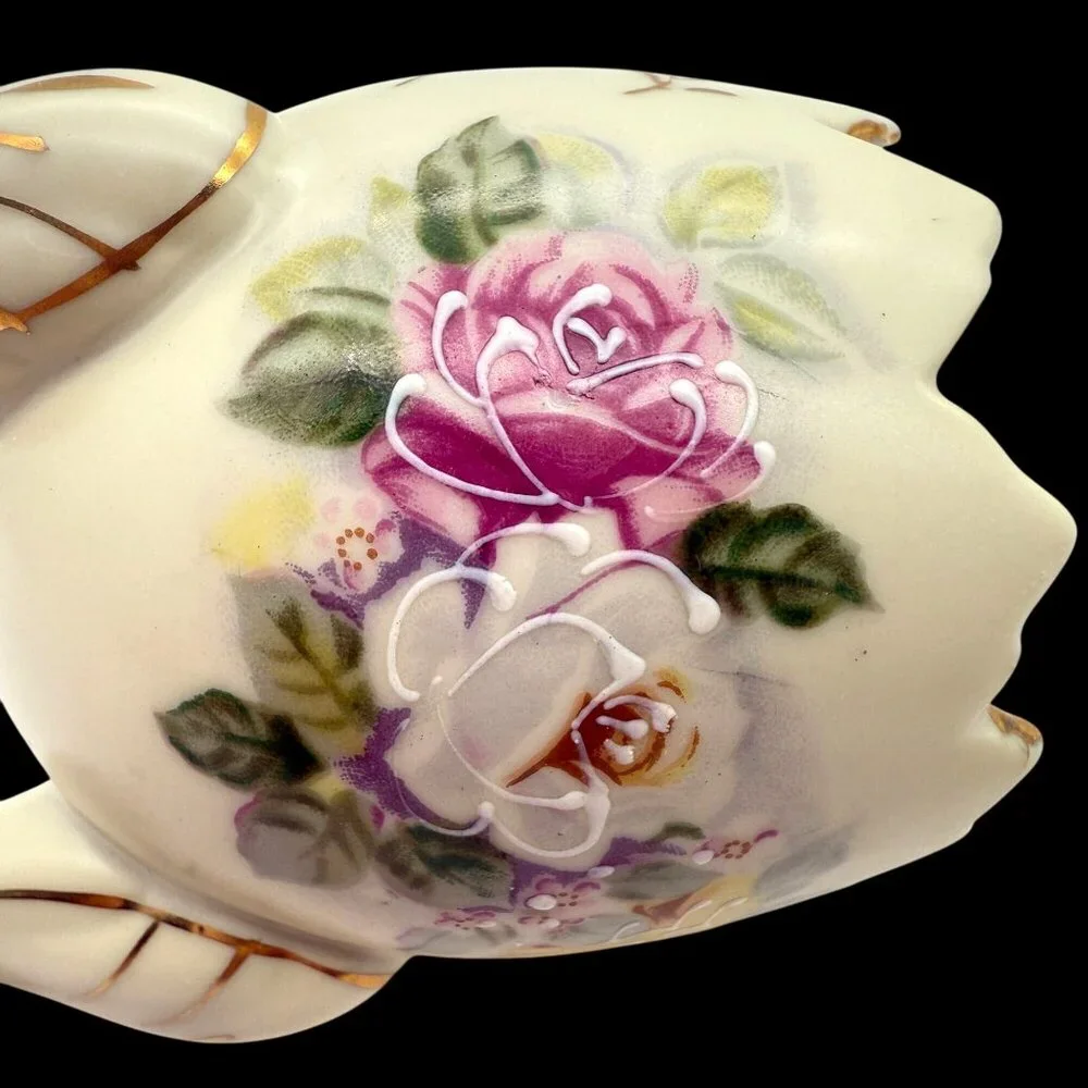 INARCO Broken Egg Planter Footed Vase Vtg 60s Hand Painted Roses Easter Spring